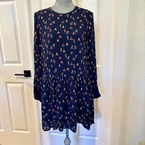 Zara Trafaluc Collection Yoga Poses Dress Drop Waist Navy Blue Lined Size Medium